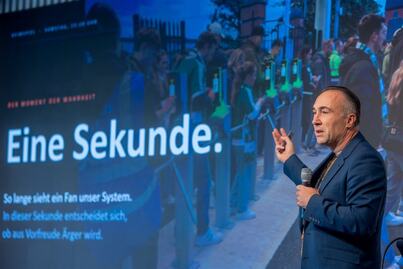 Axess CTO Daniel Wakounig during his keynote “One second” at Red Bull Arena Salzburg